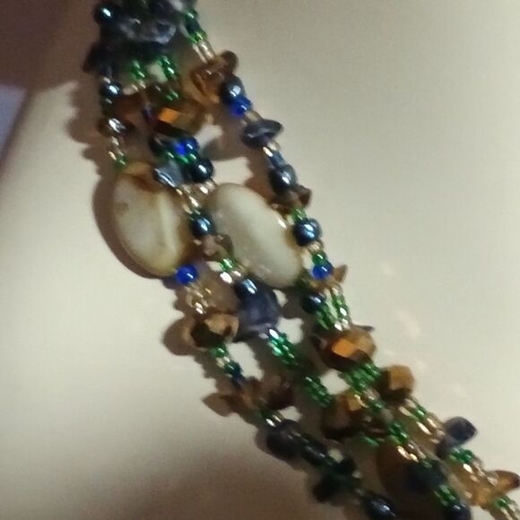 Boho Multistrand Beaded Art Glass Pendant Necklace Statement - Picture 3 of 11